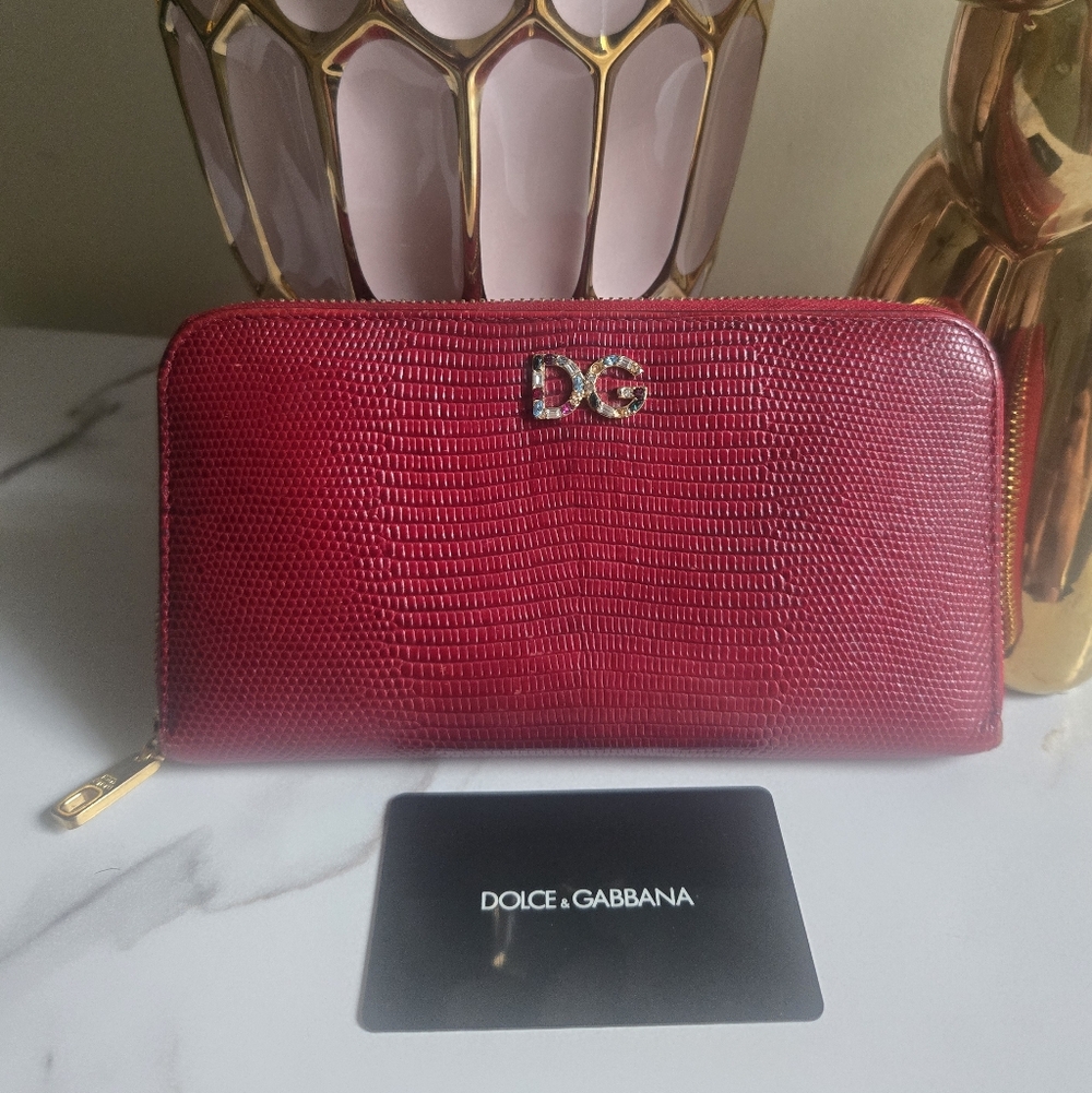 EUC Dolce & Gabbana Snake Skin Embossed Leather Ziparound Continental Wallet